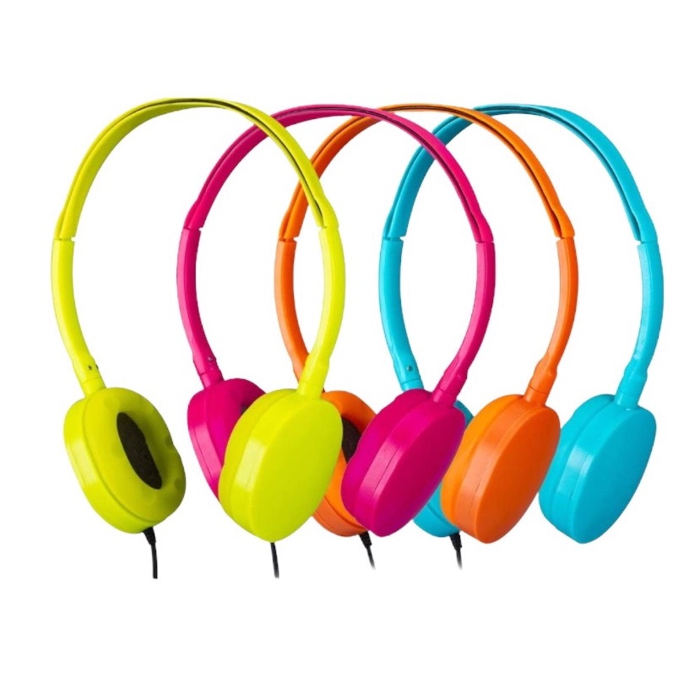 NEW! 4 Pairs Wired Headphones Kids Students Libraries Red Green Blue Orange